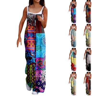 Широкий комбинезон для женщин, повседневный свободный комбинезон без рукавов с принтом и пуговицами, длинные брюки, комбинезон с карманами