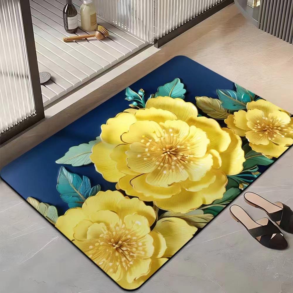 Light Luxury 3D Three-dimensional Flower Household Toilet Absorbent Mat Bathroom Toilet Diatom Mud Non-slip Carpet