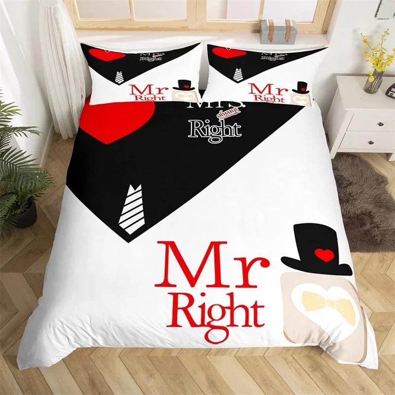 Mr Mrs Romantic Wedding Theme Comfortable Duvet Quilt Cover Pillowcase Bedding Set Children Bedroom Decoration Home Textile
