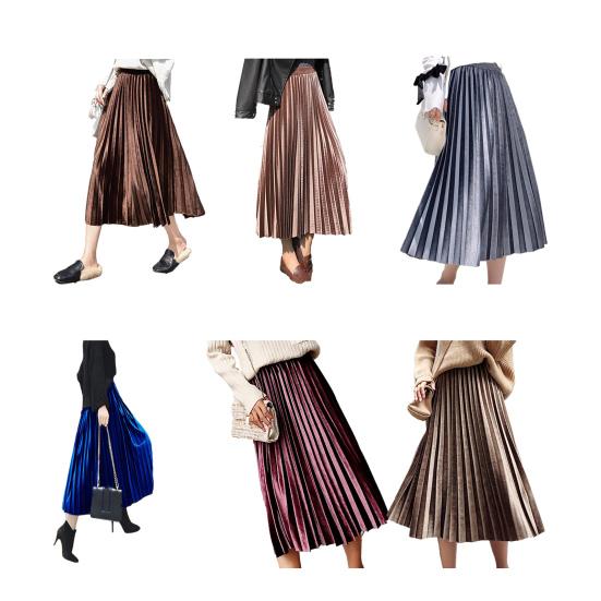 Women Midi Skirt Elastic High Waist Solid Color Loose Fit Long Skirt