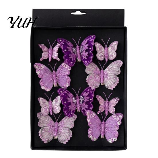 Wedding Holiday Butterfly Decor 1 Set Glitter Christmas Ornament, Double Layer Sequins Artificial for Hanging Tree, Festive Home Decoration