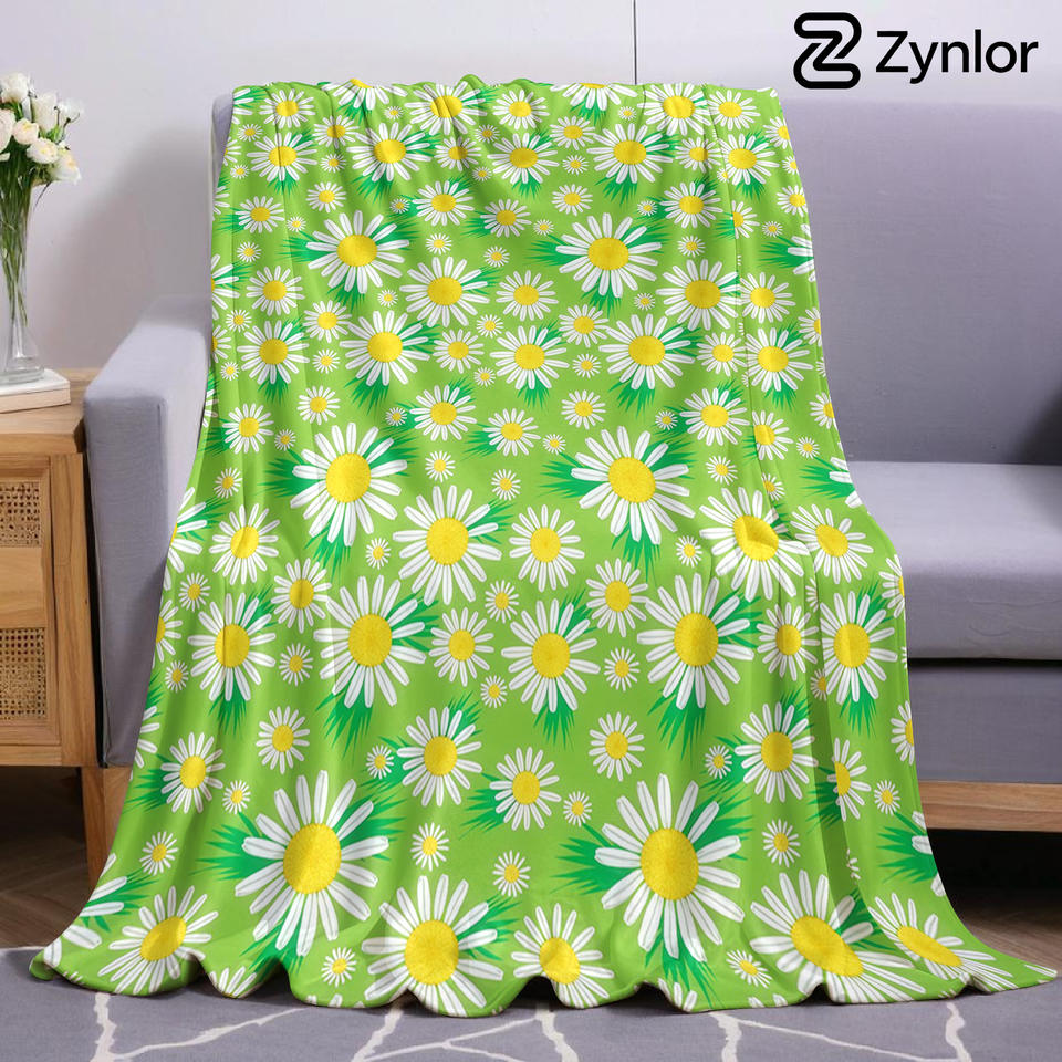 Green Daisy Tile Lightweight Microfiber Soft Christmas Fleece Blanket Warm Cozy Throw for Bed Sofa Office Travel All Season