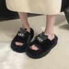 Thick-soled fluffy slippers for women to wear 2025 new autumn and winter fashion plush shoes go out versatile cotton slippers