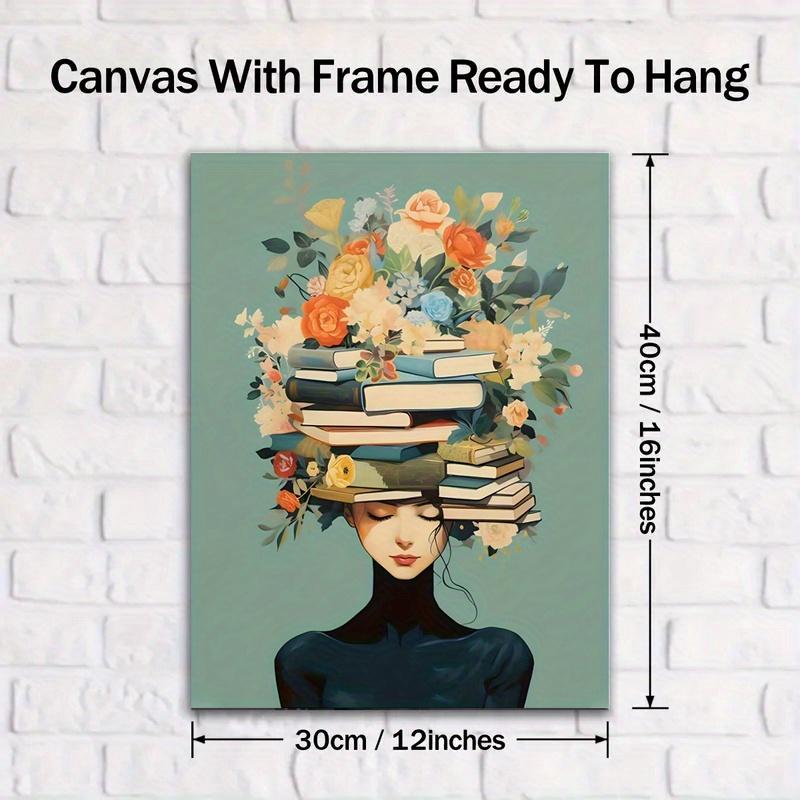 With Frame Chic Girl Reading Book Canvas Art Inspiring Retro Wall Decor for Living Room Bedroom Bathroom and More Perfect Gift Idea