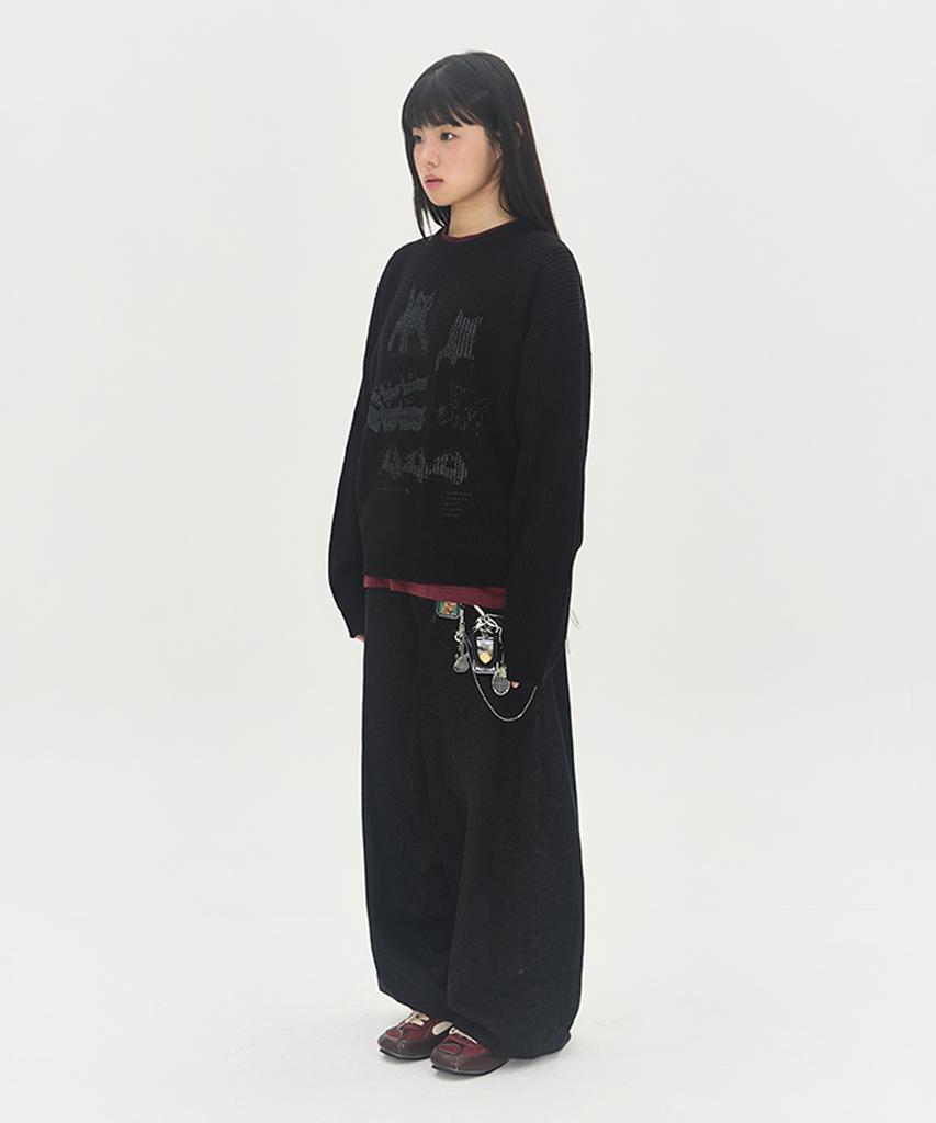 VIDEO JOCKEY Hipster Graphic Knit Sweater [Black]
