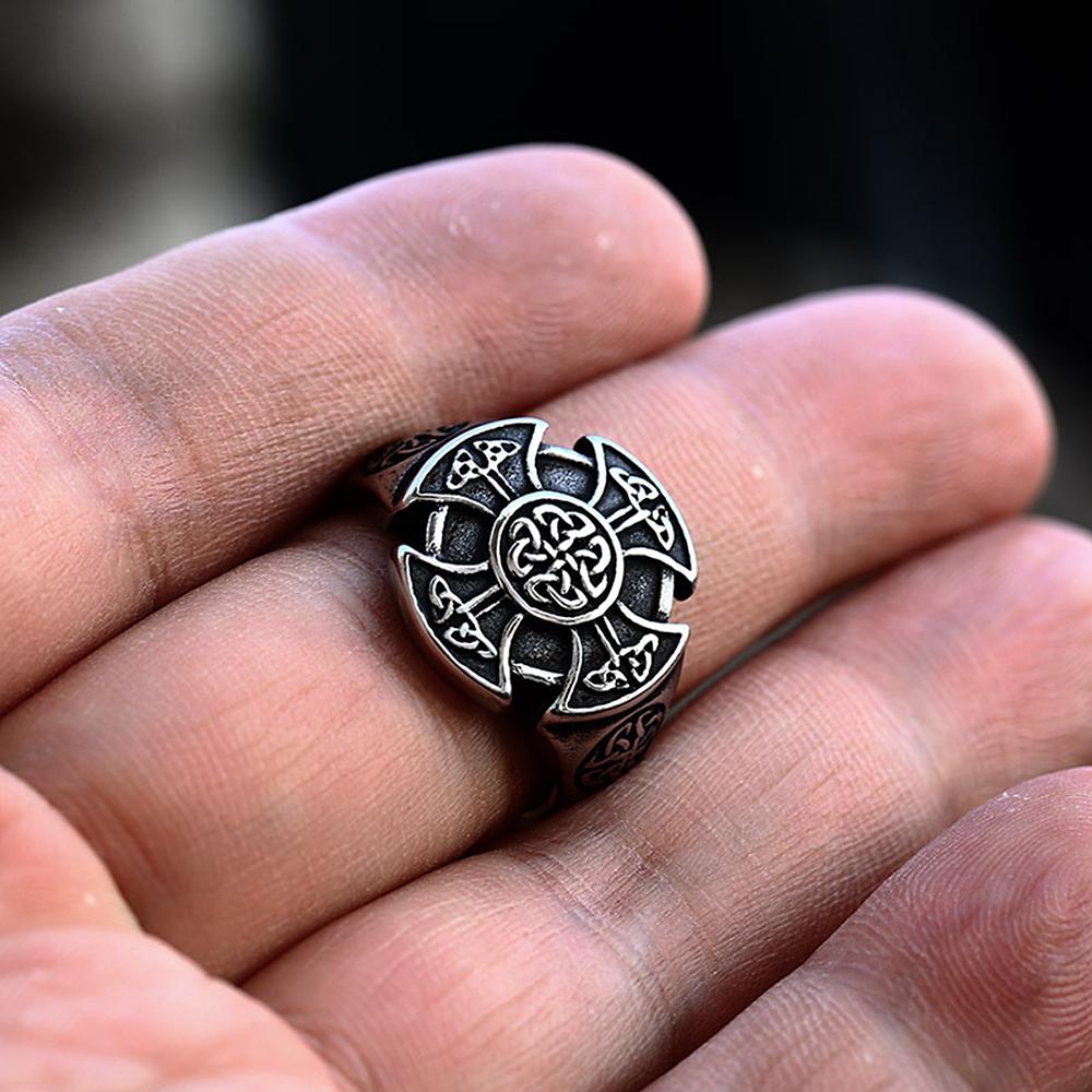New Vintage Nordic Viking Celtic Knot Ring for Men Women Fashion Stainless Steel Cross Rings Creative Amulet Jewelry Wholesale