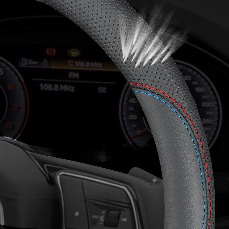 For Truck Van Bus Universal Fit 38-50CM Suede Leather Steering Wheel Cover Non-Slip Breathable Long Distance Driving Interior