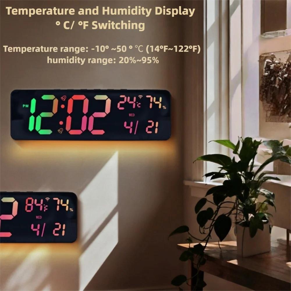 36*11.5*2.3см Большие RGB Цифровые Настенные Часы ТЕМП Влажность Дата Неделя Таймер Обратный Отсчет 12/24Ч Синхронизация Времени по Bluetooth Светодиодные Часы