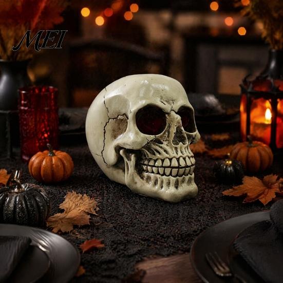 Halloween Party Supplies Resin Skull Figurine, Realistic Human Head Model, Spooky Holiday Gift for Horror Fans Statue Indoor Fireplace Kitchen Gothic