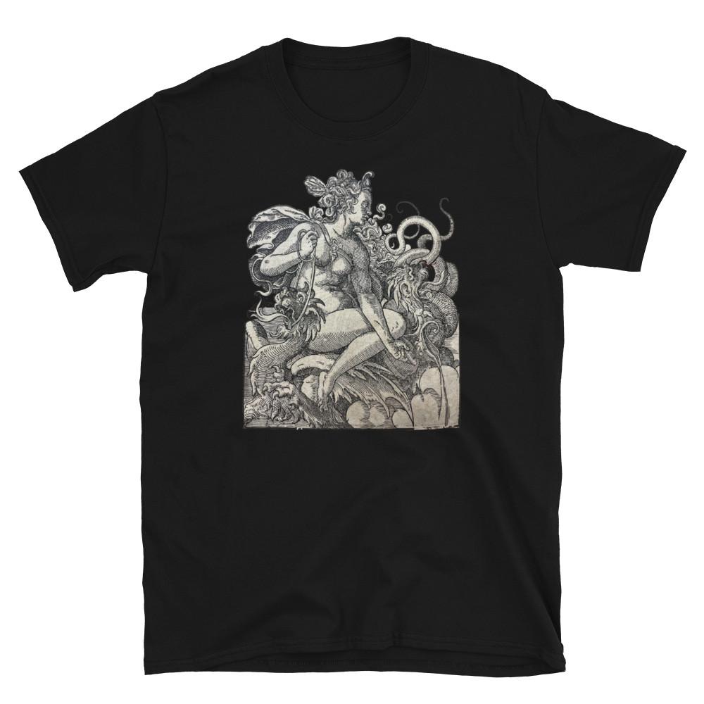 Vintage Woman Taming Dragons TShirt Classic Art Style Design for Art Lovers Unisex T-Shirt