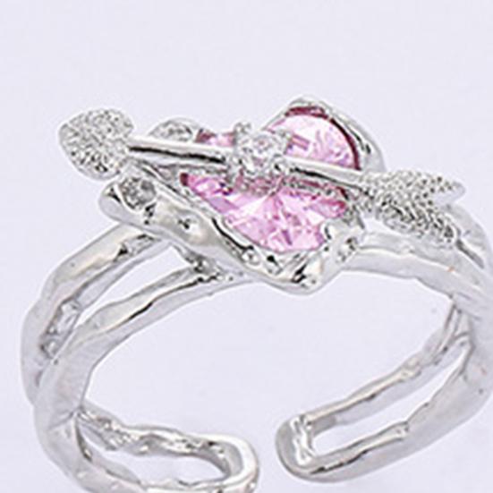 Women Ring Double Layer Adjustable Open Design Eye-catching All-match Jewelry Gift Pink Faux Crystal