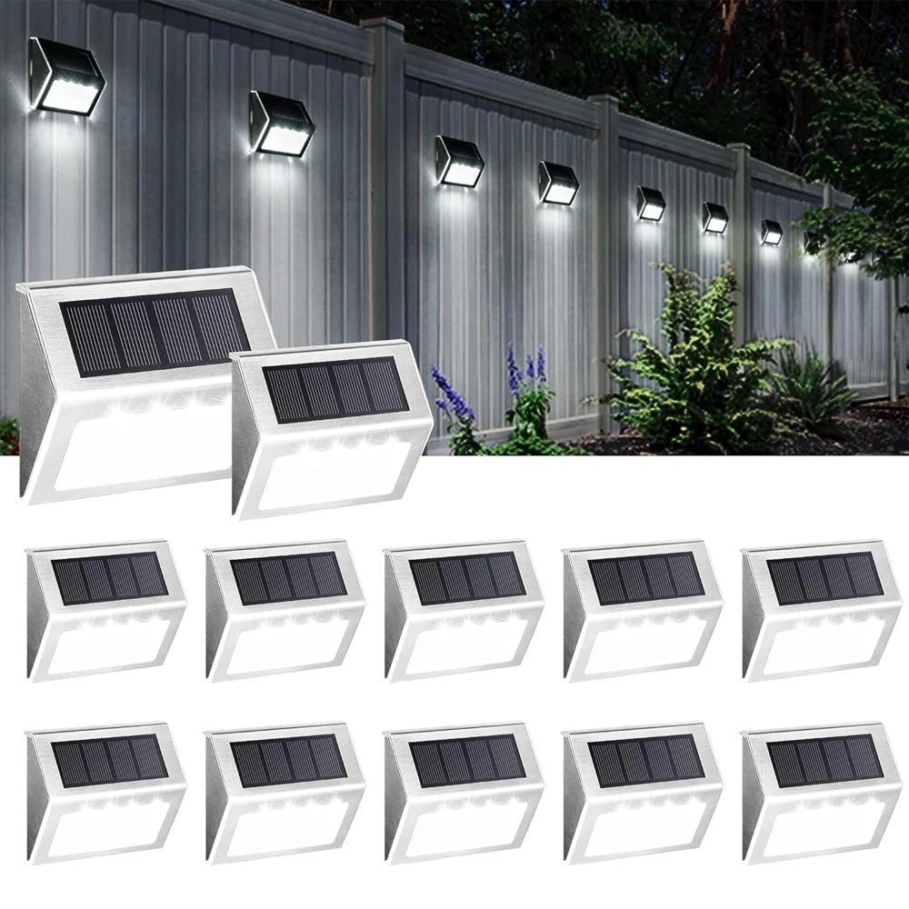 Solar Stainless Steel 3LED Step Light Waterproof, Anti-corrosion and Environmental Protection Wall Light for Garden Fence Wall