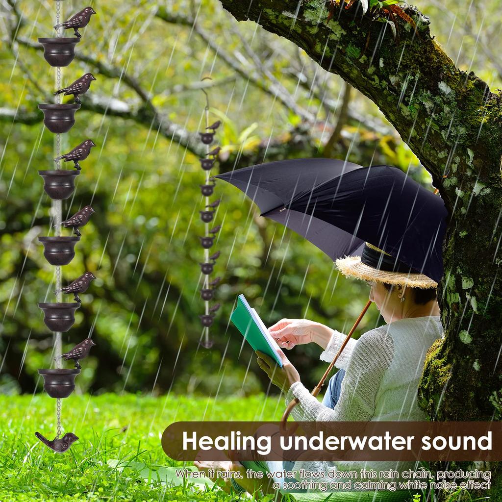 New Metal Rain Chains For Outdoor Gutter Roof Decoration Drainage Creative Birds On Cups Rain Catcher Rain Chain Downspout Tool