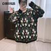 Autumn and Winter Sweet Embroidery Flower Sweater Women Loose Single-Breasted Knitted Cardigan