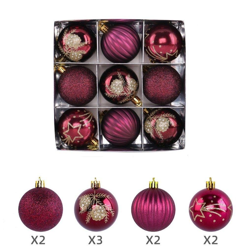 9Pcs/Set with Gold Pattern Christmas Balls Red Xmas Tree Ornaments Tree Wreath