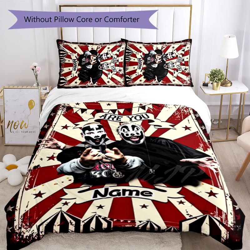 3pcs Custom Name Cartoon Insane Clown Posse Bedding Set Duvet Cover Closure Includes 1 Duvet Cover & 2 Pillowcases for All Seasons Bedroom Decor