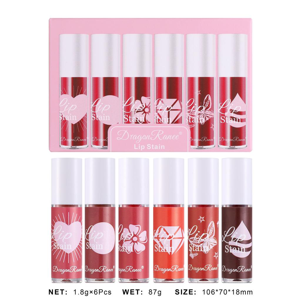 Dragon Ranee Глазурь для губ, туманная поверхность, питательный блеск для губ, краска для губ, помада для губ, 6 цветов, набор красок для губ, набор для губ с красной водой