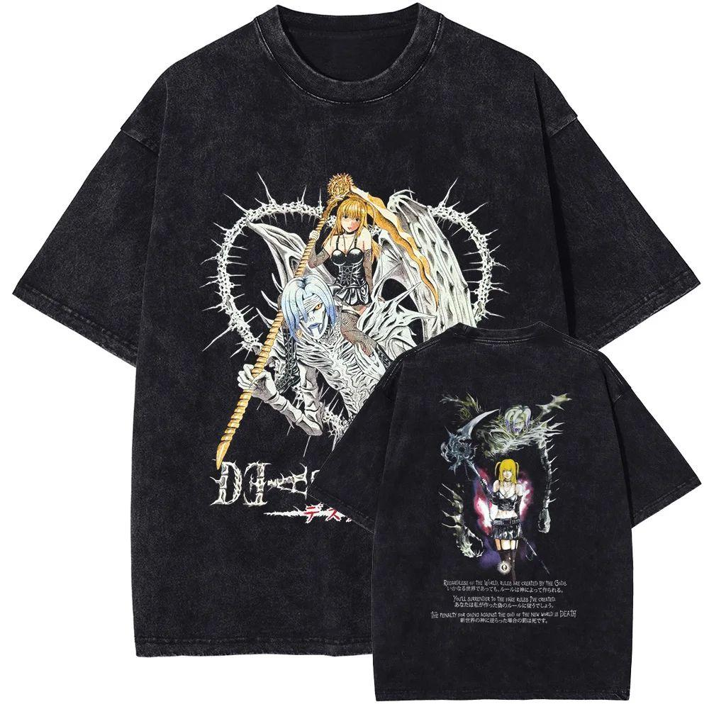 DEATH NOTE MisaMisa Manga T-shirt for Men Women Clothing Vintage Washed Oversized T Shirt Pure Cotton Short Sleeve Casual Tees