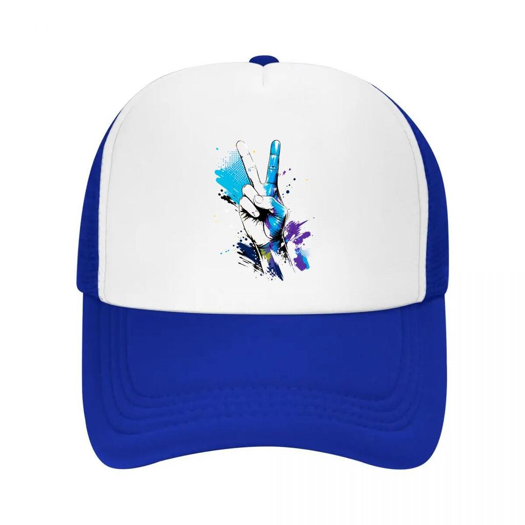Abstract Rainbow Victory Hand Splash Mesh Baseball Cap Casual Hat Outdoor For Womens Unisex FeUnisex