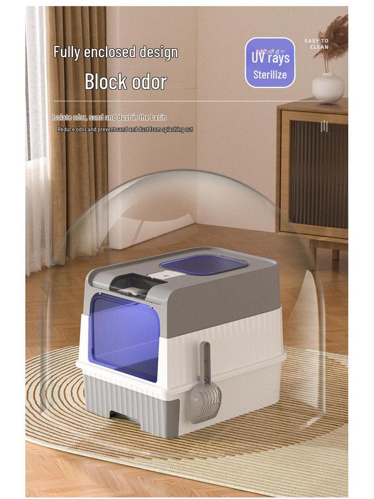 Extra Large Enclosed Cat Litter Box with UV Sterilization, Deodorizing Drawer, and Splash-Proof Design.