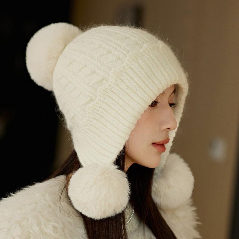 Шапка из меха кролика женская толстая вязаная шапка зимняя защитная шерстяная шапка