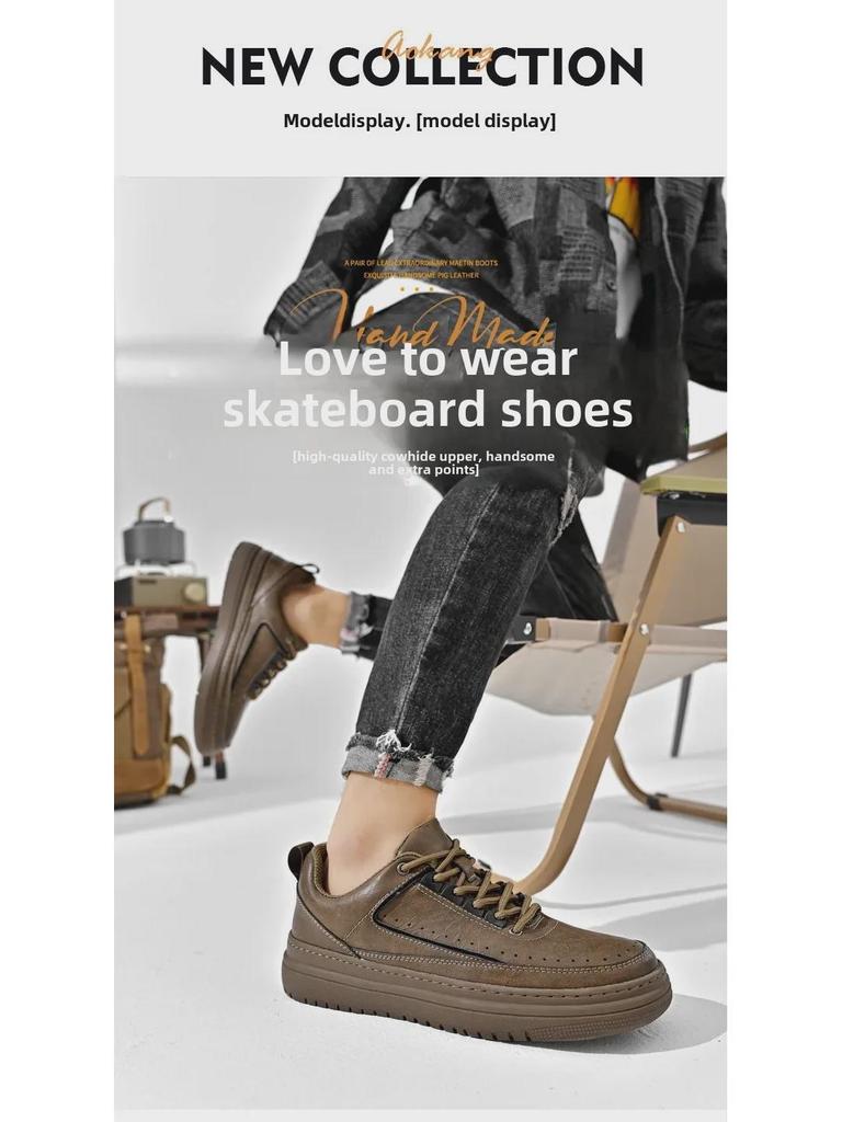 Мужские кроссовки на шнуровке из натуральной кожи с нескользящей подошвой 2024 года