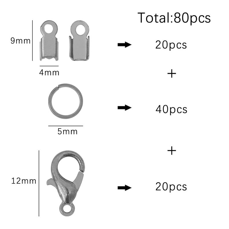 80 шт./пакет, застежка-лобстер, кольца из сплава, кожаный зажим, складные обжимные соединители для браслета, ожерелья, принадлежности для изготовления ювелирных изделий своими руками