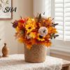 Durable Fabric Fall Flowers Artificial Bouquet with Pumpkins Maple Leaves Wheat Berries, Autumn Berry Decoration Home Decor for Thanksgiving