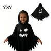 Kids And Adults Costume Halloween Ghost Cloak with Hood, Loose Fit Irregular Hem Festive Holiday Clothing for Cosplay Party, White Spooky Pullover