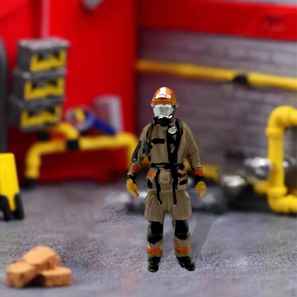 1/64 Firefighter Figures Diorama Action Realistic Tiny People Model for Micro Landscapes