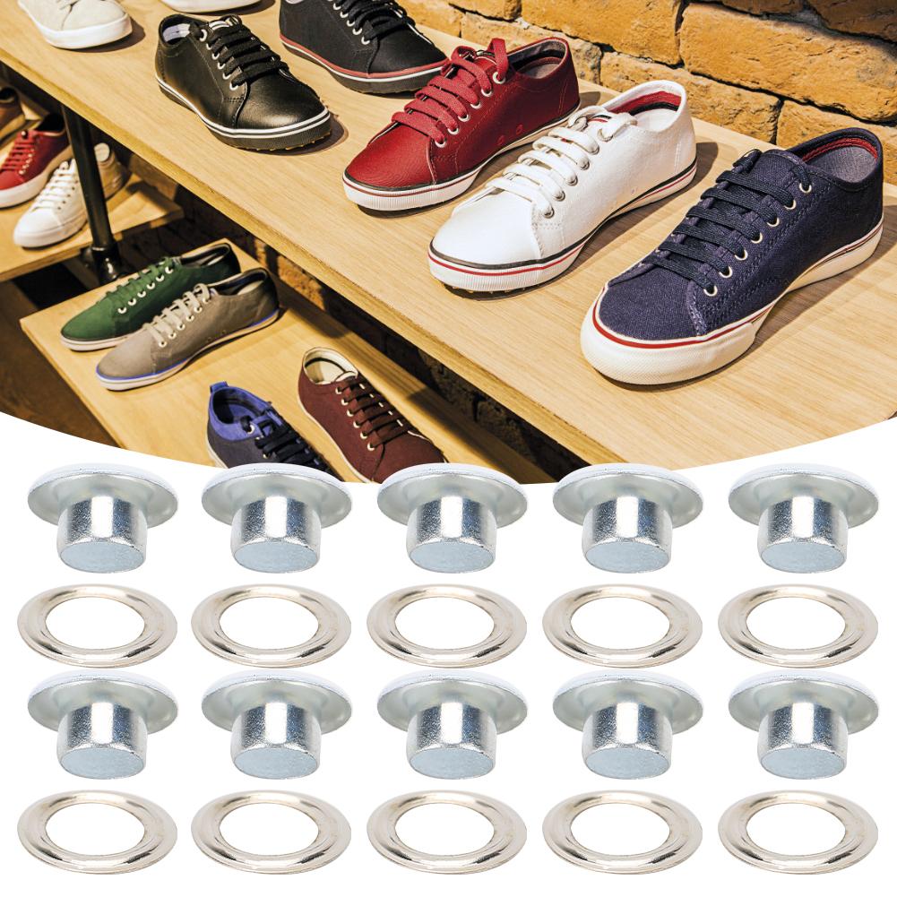 200 Sets Eyelet Buckle Metallic Grommet Shoes Leather Bags DIY Craft Button Rivet Tool 6mmWhite