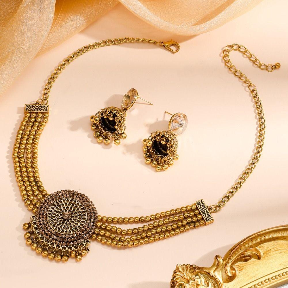 Luxury Retro Jewelry Set Tassel Choker Necklace Set Fashion Rhinestone Necklace Earrings Ladies