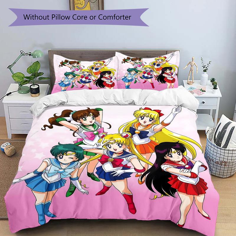Sailor Moon Team Print 3Pcs Bedding Setduvet Cover With 2 Bedropillowcase Home Birthday Gift
