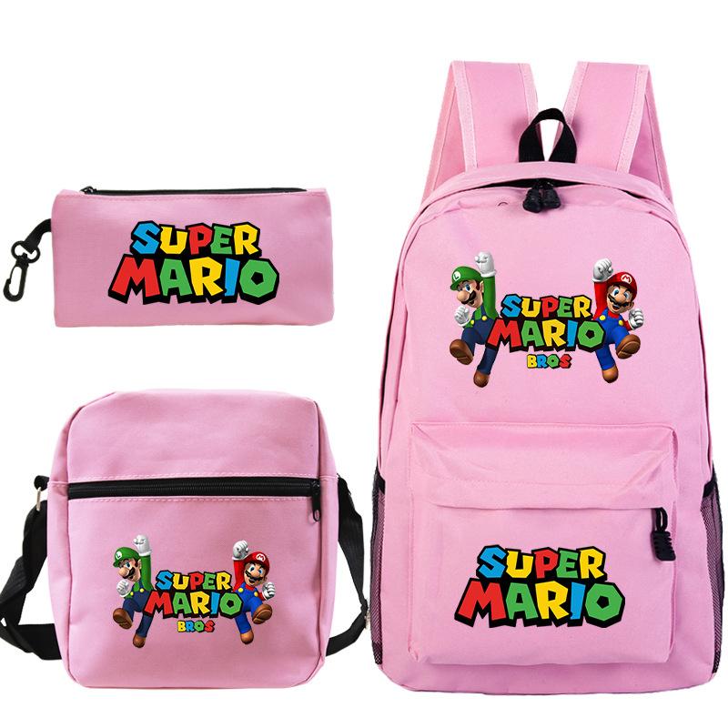 Трехсекционная школьная сумка "Супер Мэри", для мальчиков и девочек, школьная сумка большой вместимости, сумка через плечо, пенал.