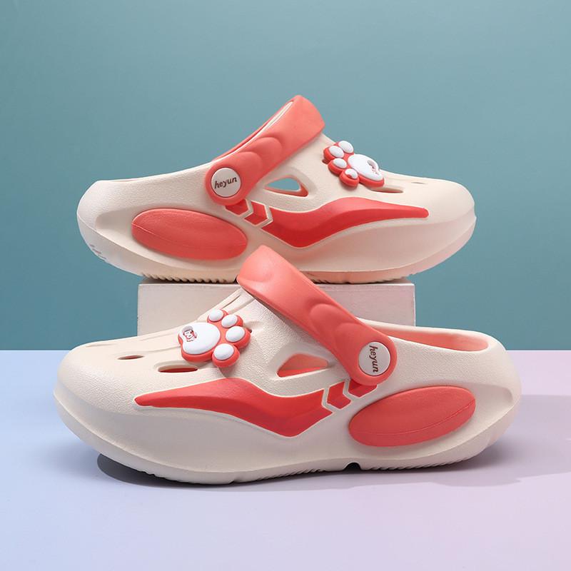 Летние детские сабо для девочек, удобные, дышащие, нескользящие, с мультяшным дизайном, пляжная обувь