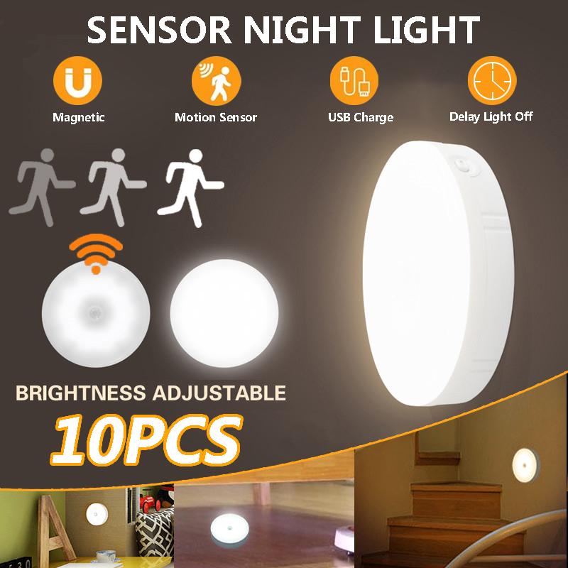 Motion Sensor LED Night Light Rechargeable Dimmable Magnet Night Lamp Portable Wireless Light for Bedroom Kitchen Closet 1-10Pcs