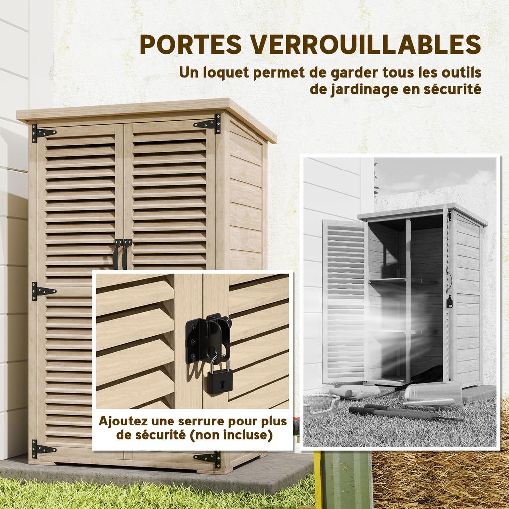 Garden Shed Tool Storage Wooden Cabinet 2 Shelves Bitumen Roof Louvered Doors Lockable 75 X 50 X 118
