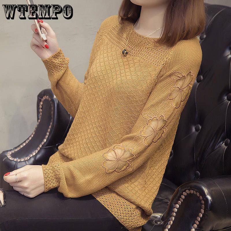 Spring and Autumn Women's Sweater Lace Knitwear Long Sleeve Knitwear Hollow Loose Versatile Women's Sweater Undercoat