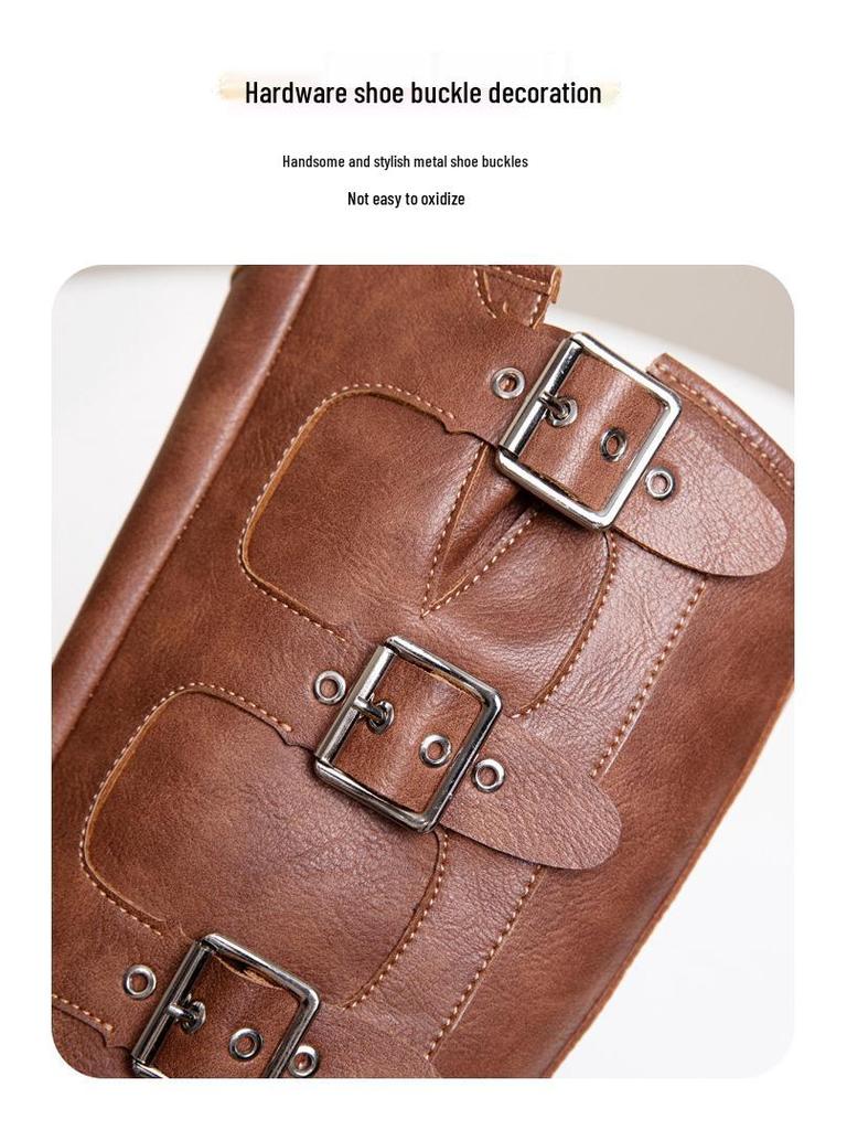 Женские винтажные коричневые ботфорты из натуральной кожи в стиле рыцаря и ковбоя