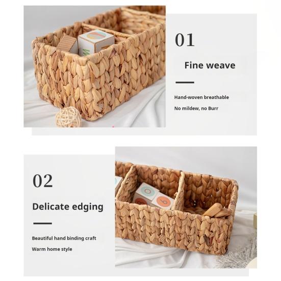 Плетеная корзина, плетеная корзина с разделителями, экологически чистая, без запаха, компактная, многоцелевая, органайзер для ящиков стола