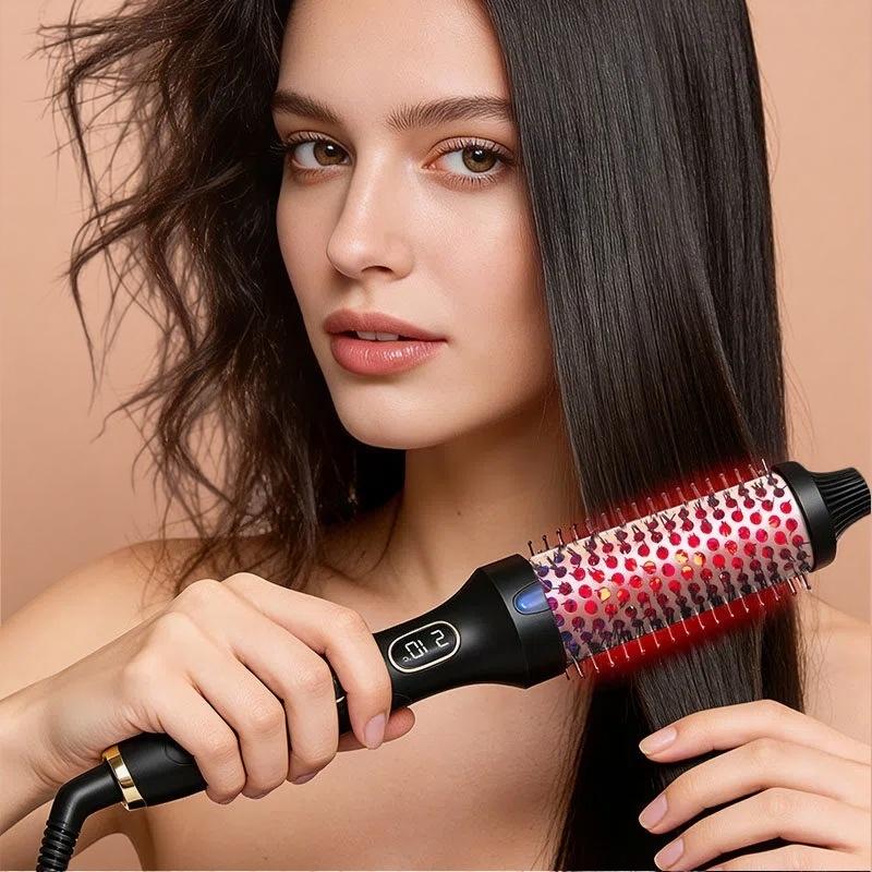Electric Curler Hair Straightener Brush 3 in 1 Hair Curling Roller Brush Negative Ion Ceramic Comb