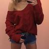 Womens Lady V-neck Sweater Casual Solid Loose Long Sleeve Tops Slim Fit Pullover