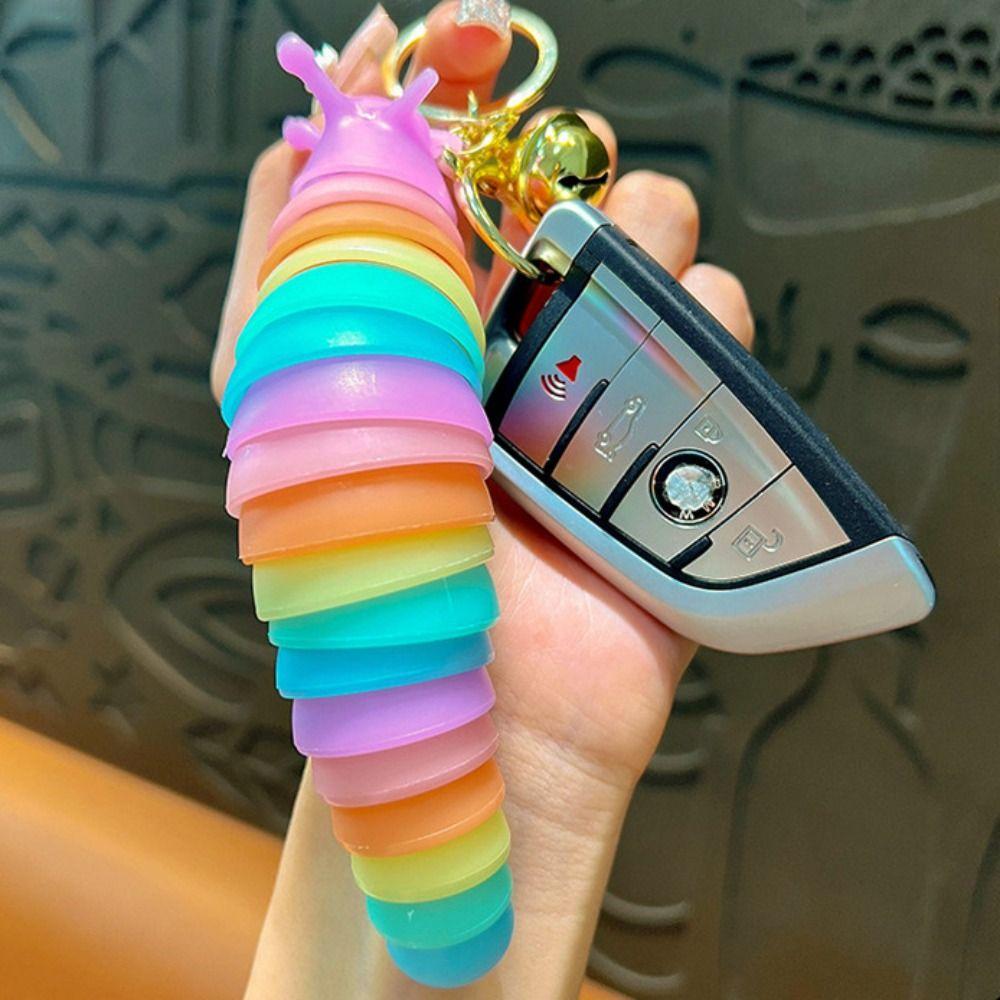 Creative Fidget Slug Keychain Plastic Twist Flexible Fidget Toy Colorful Sensory Slug Decoration
