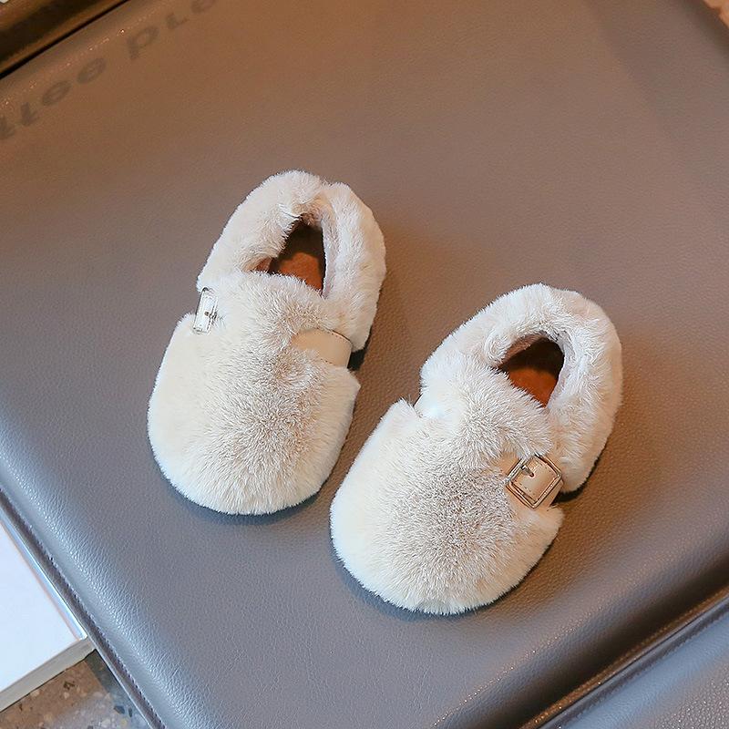 Children's woolen curly girls' cotton shoes, autumn and winter soft-soled non-slip fashionable furry shoes for older kids, warm shoes for babies