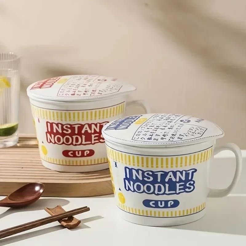 1Pc Large Capacity Ceramic Instant Noodle Bowl With Coverperfect For Dorms And Home Kitchens - Keep Your Noodles Fresh And Warm