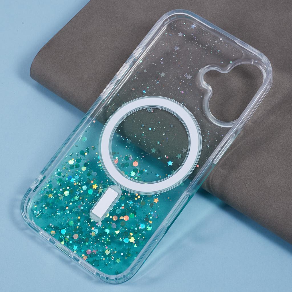 For iPhone 16 Case Compatible with MagSafe Sparkle Epoxy TPU+Acrylic Phone Cover - Green