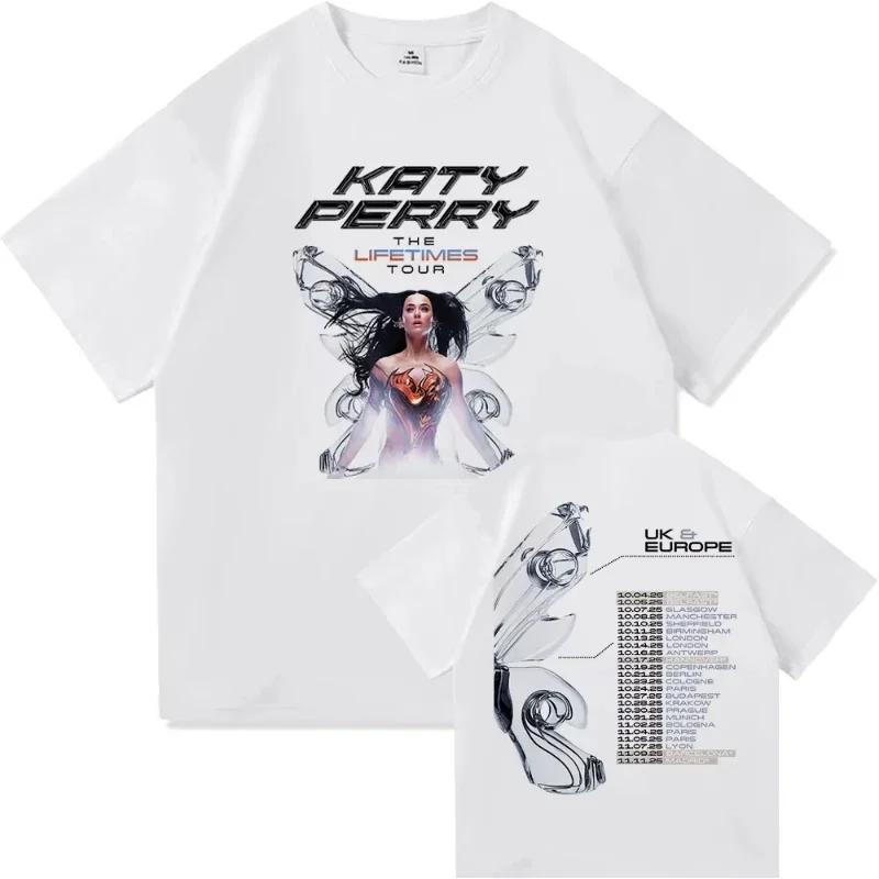 2025 Katy Perry The Lifetimes Tour Печатная Футболка Унисекс Женская Винтажная Эстетика Высококачественная Свободная Хлопковая Футболка Уличная Одежда