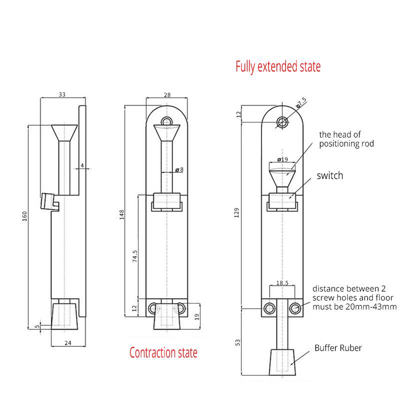 NAIERDI ножные дверные упоры из цинкового сплава, регулируемый дверной держатель Kickdown, фурнитура для дверных стопоров
