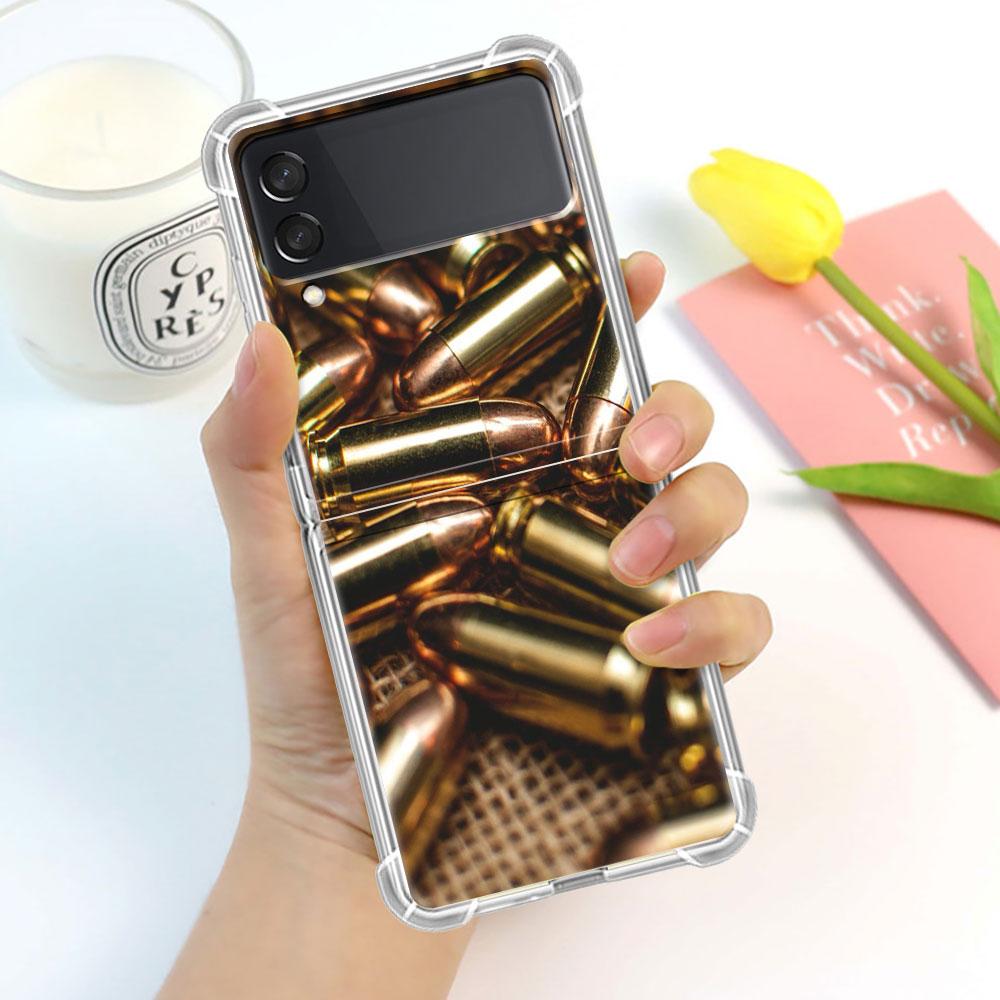 Роскошный чехол для Samsung Galaxy Z Flip 3 4 5G Funda Z Flip3 Прозрачный ПК Жесткий Ударопрочный Задняя крышка телефона AK47 Пистолет Пули