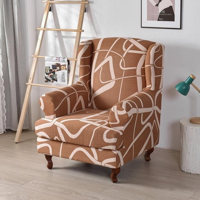 Geometric Wing Chair Cover Stretch Spandex Wingback Chair Covers Armchair Slipcover Furniture Protector Cover With Seat Covers